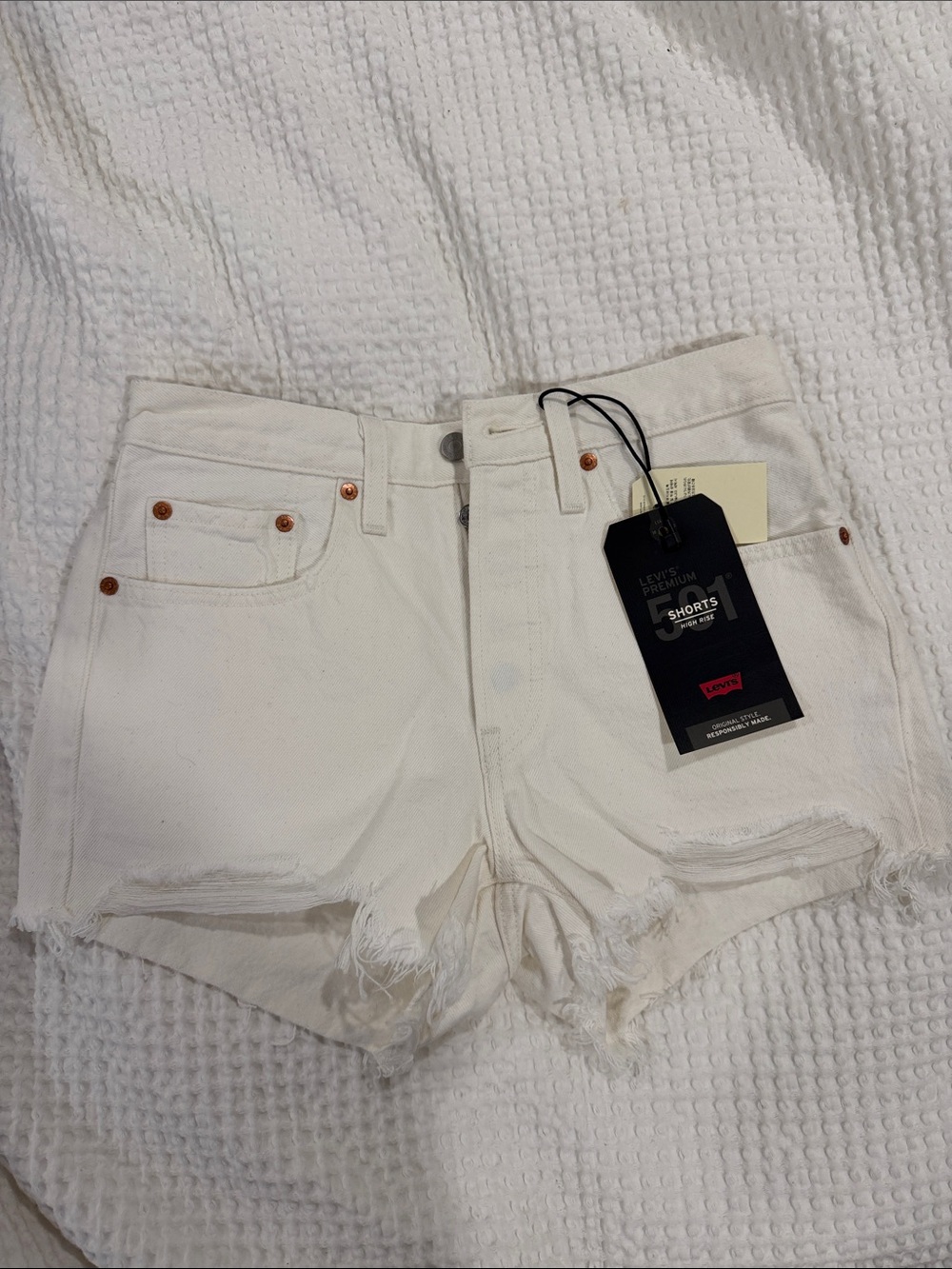 Levi's Off-White Denim Cutoff Shorts with Frayed Hem